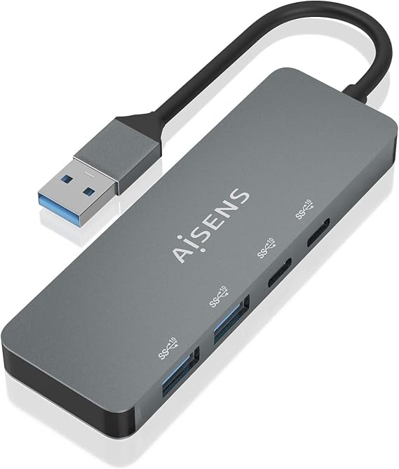 AISENS - A106-0696 - Hub USB 3.2 Gen2 10G USB-A, USB-A/M-2XUSB-C/H-2XUSB-A/H, Gris, 15Cm