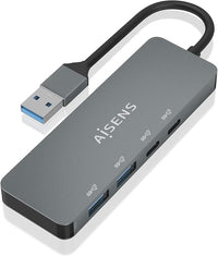 AISENS - A106-0696 - Hub USB 3.2 Gen2 10G USB-A, USB-A/M-2XUSB-C/H-2XUSB-A/H, Gris, 15Cm