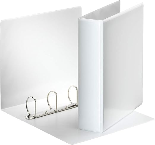 Esselte Raccoglitore a 4 anelli personalizzabile, Per presentazioni, Formato A4 maxi, Dorso 7.7 cm, Polipropilene, Bianco, Essentials, 49705