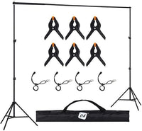 NK Soporte de Fondo para Fotografía Profesional 2 x 3 Metros Ajustable y Retráctil, 2X Trípode, 1x Barra Transversal entrelazada, 6X Pinzas, 4X Abrazaderas Laterales de Velcro, 1x Bolsa de Transporte