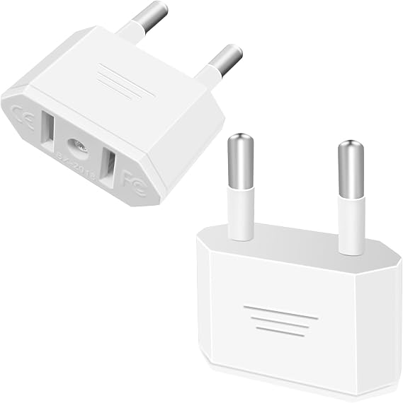 Tixlux 2 Piezas Adaptador Enchufe Americano a Español, Adaptador Enchufe Americano a Europeo, Adaptador de Enchufe Viaje para Europa/USA/US/Francia/Alemania/España/Australia/Austria, Blanco