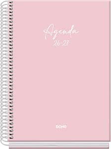 Dohe - Agenda Escolar 2026 2027 - Septiembre a Junio, Semana Vista, A5 (15x21 cm), Tapa Dura Tacto Suave, Cierre de Espiral, Español e Inglés - Serenity Rosa