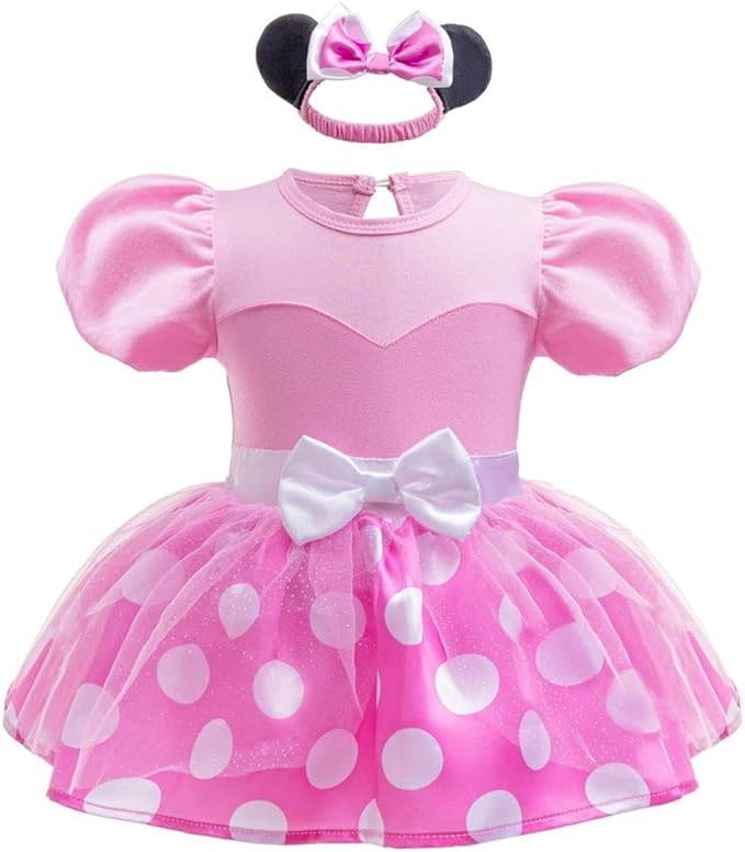 Lito Angels Disfraz Vestido de Princesa Minnie para Bebé Niñas Body Mono Mamelucos con Diadema Talla 6-9 meses