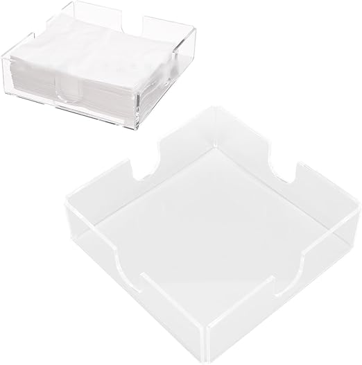 Servilletero Acrílico, Dispensador de Pañuelos de Mesa Transparente Cuadrado, Bandeja Decorativa para Servilletas para Cocina, Restaurante y Bar