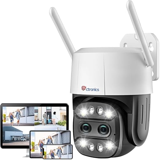 Ctronics Zoom Híbrido 6X Cámara Vigilancia WiFi Exterior con Doble Lente