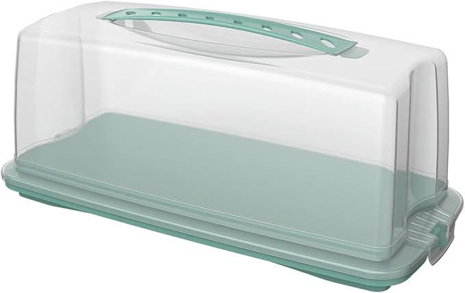 Rotho Fresh - Recipiente para tartas con tapa y asa de transporte, plástico de calidad alimentaria (PP), sin BPA, turquesa/transparente, (36,0 x 16,5 x 16,5 cm)