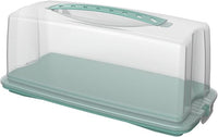Rotho Fresh - Recipiente para tartas con tapa y asa de transporte, plástico de calidad alimentaria (PP), sin BPA, turquesa/transparente, (36,0 x 16,5 x 16,5 cm)