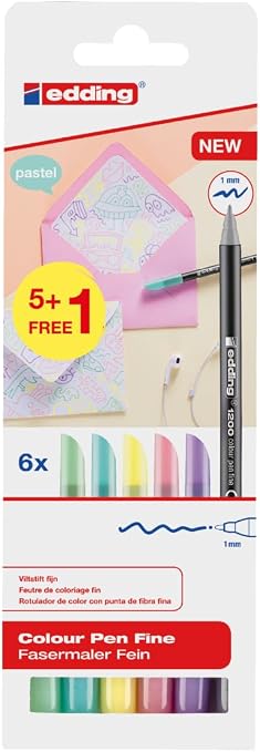 Edding 1200 6/S999- Pack de 5+1 Rotuladores de Tono Pastel - Punta Redonda 1 mm