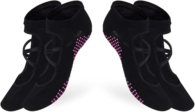 PRS Calcetines de yoga antideslizantes para mujer, transpirables, antiampollas, calcetines con agarre, ideales para pilates, barra, danza clásica, esterilla de fitness para casa, 2 pares
