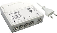 Metronic 414114 - Amplificador de Interior TV VHF/UHF para TDT con Filtro LTE, Compatible 5G, VHF 20 dB, UHF 28 dB, Gacia Ajustable, 1 Entrada/4 Salidas Tipo F, Blanco
