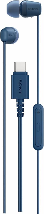 Sony IER‑EX15C: Auriculares con Cable USB-C y micrófono, Casos in Ear Ligeros para Android, iPhone, portátiles y PC; Cable sin enredos, Sonido nítido Viajar y para Uso Diario Azul