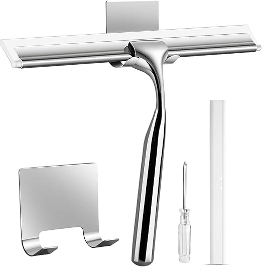 NEXROLA Rasqueta Limpiacristales Ducha Acero Inoxidable 25,6 cm con Gancho