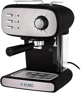 KUBO - Cafetera Espresso, Presión 15 bar, Depósito Agua 1.2L, 850W, Vaporizador para capuchino o bebidas con leche, Limpieza Fácil