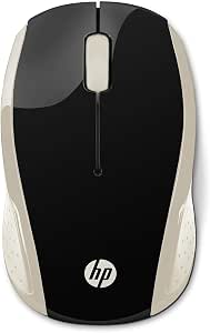 HP 200 - Ratón inalámbrico (1000 PPP, 3 Botones y Rueda, Tecnología LED Roja, Conexión Inalámbrica,Baterías AAA 12 Meses de Duración, Windows, Mac OS y Chrome OS), Dorado