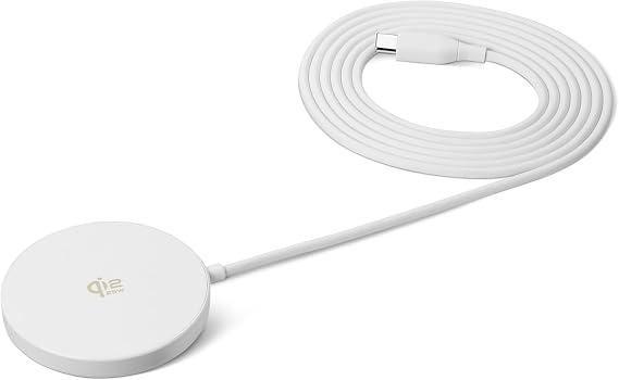 Amazon Basics Chargeur Sans Fil 25W Certifié Qi2.2, Compatible MagSafe Pour iPhone 17/16/15/14/13/12, Compatible Magnétique pour Smartphones Android et Google, Blanc (Adaptateur Non Inclus)