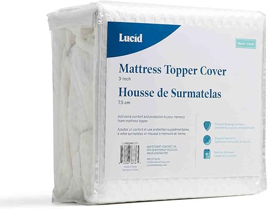 LUCID Funda para sobrecolchón – material suave, transpirable – antideslizante – lavable a máquina (cubrecolchón no incluido) – 80 x 190 cm, 10 cm
