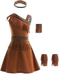 Lito Angels Disfraz Vestido de Princesa Pocahontas con Diadema para Niñas Pequeñas Talla 3-8 años, Marrón