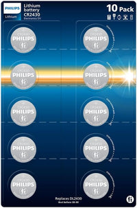 Philips Lithium 3 Volt CR2430, baterías adecuadas para Relojes, termómetros y mandos a Distancia, Paquete de 10