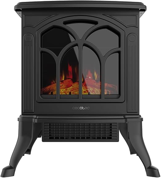 Cecotec Chimenea Eléctrica de Pie ReadyWarm 1500 Flames. 1500 W, 2 Niveles de Potencia, Termostato Ajustable y Control Independiente de las Llamas, Área de Cobertura 20 m2