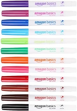 Amazon Basics Low Odor Ultra Fine Tip Dry Erase White Board Markers, Assorted Colors, 12-Pack