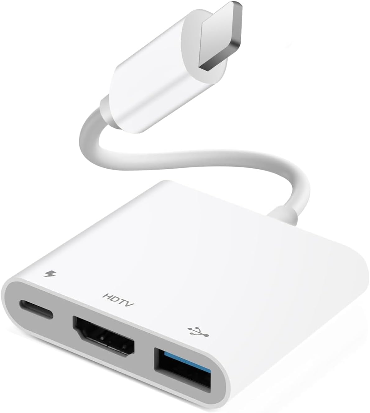 [Certificado Apple MFI] Light-Ning Digital AV Adapter Hub para iPhone iPad, 3 en 1 Light-Ning Hub con Salida HDMI, USB OTG y Puerto de Carga, soporta vídeo, Aplicaciones, Fotos, Juegos, Espejo de