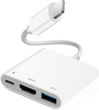 [Certificado Apple MFI] Light-Ning Digital AV Adapter Hub para iPhone iPad, 3 en 1 Light-Ning Hub con Salida HDMI, USB OTG y Puerto de Carga, soporta vídeo, Aplicaciones, Fotos, Juegos, Espejo de