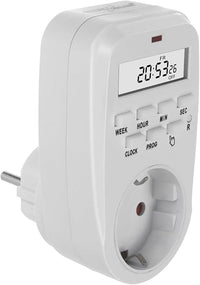 Green Blue GB362 F Enchufe Temporizador Digital, Interruptor con 2 Modos de Funcionamiento, 8 Programas y 16 Combinaciones, Carga máx. 16A, 3680W, IP20