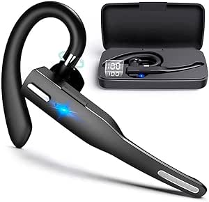 NK Auricular Inalámbrico Manos Libres Bluetooth V5.1 con Micrófono y Cancelación de Ruido, 24 Horas de Conversación, Conexión de Dos Dispositivos para iPhone, Android y PC - Incluye Caja de Carga
