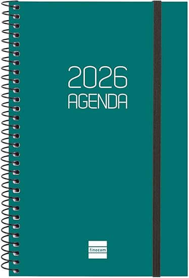 Finocam - Agenda Espiral 2026 Semana Vista Horizontal | Enero - Diciembre (12 meses) | Agenda Anual 2026 con goma | Tapa de polipropileno Espiral Opaque - Verde - Español