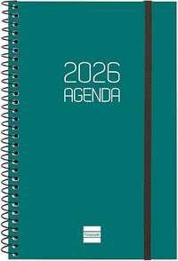Finocam - Agenda Espiral 2026 Semana Vista Horizontal | Enero - Diciembre (12 meses) | Agenda Anual 2026 con goma | Tapa de polipropileno Espiral Opaque - Verde - Español