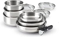 Qulinart by Brandt - Batería de cocina para inducción (10 piezas, 3 sartenes, 3 estufas y 3 tapas, coladores con asa extraíble, acero inoxidable, lote para todo fuego, color plateado