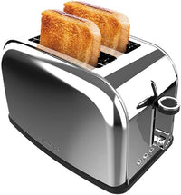 Cecotec Tostadora Vertical 2 Ranuras Cortas Toastin' time 850 Inox Lite. 850 W, 2 Rebanadas de Pan, Ranura Ancha 3,8 cm, Soporte para Panecillos y Bandeja Recogemigas, Acero Inoxidable