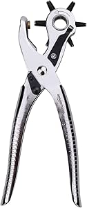 Amazon Basics Juego de perforadora de cuero, rotativa, herramienta para hacer tamaños de agujeros múltiples, Plata