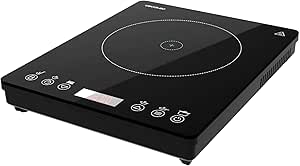 Cecotec Placa de Inducción Portátil 1 Fuego Full Magma Slim. 2000W de Potencia en 8 Niveles, Diseño en Cristal de Alta Resistencia, Display Táctil, Temporizador, Fácil Limpieza