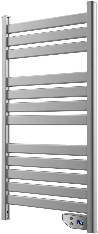 Cecotec Radiador Toallero Eléctrico Bajo Consumo Ready Warm 9050 Twin Towel INOX. Seca Toallas de 500 W, IP24 2 Modos, Temporizador, Pantalla LED, Kit de instalación, Gris Oscuro