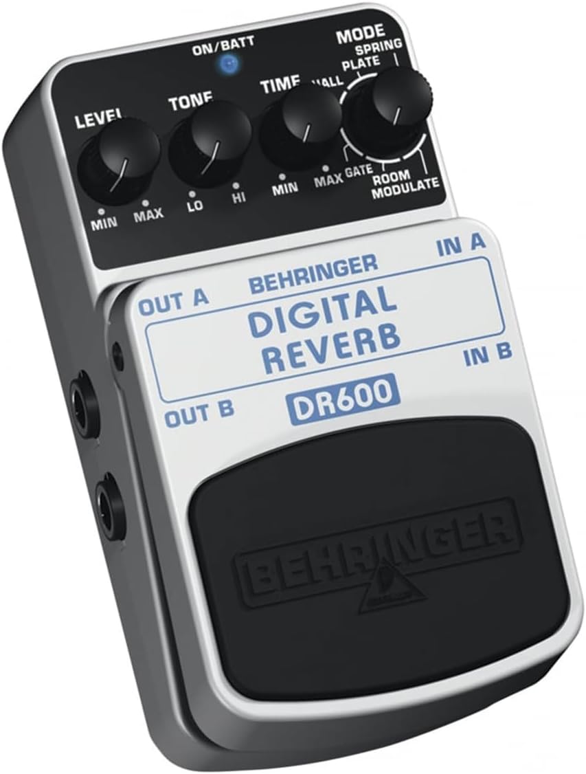 Behringer DR600 Digital Stereo Reverb Pedal with 6 Studio-Quality Effects, Dual Output Jacks, Durable Design and Intuitive Controls for Guitarists and Home Recording