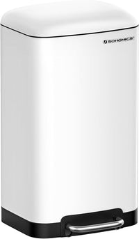 SONGMICS Cubo de Basura para la Cocina, 30 L, Cubo de Pedal de Acero con Tapa y Cubo Interior, Cierre Suave, Blanco LTB01W