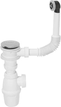 Wirquin 30723101 - Juego completo de desagüe para lavabo con válvula de acero inoxidable y desbordamiento, color blanco