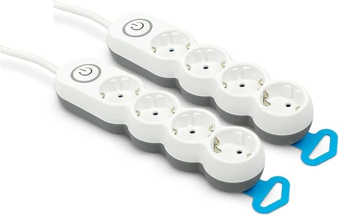 Garza Power - Pack de 2 regletas de 4 enchufes | con Interruptor | Enchufe Plano | Ladrón múltiple 1.4 Metros | Protección Infantil | Color Blanco | Gama Design