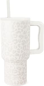 Simple Modern Vaso Térmico con Pajita y Asa| Taza Termica Café para Llevar | Botella de Agua Acero Inoxidable Aislado para café helado | Trek | 890ml | Cream Leopard