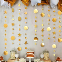 Guirlande en Papier Pailleté Doré,Décoration en Papier Rond Etoile pour Les Fêtes (4M x 4Pièces)