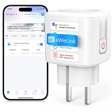 SURFOU Presa Smart, 16A Intelligente Plug Compatibile con Alexa e Google Home, Controllo Vocale, 2.4GHz WiFi Accesso Remoto, Nessun Hub Necessario, Monitoraggio del Consumo Energetico