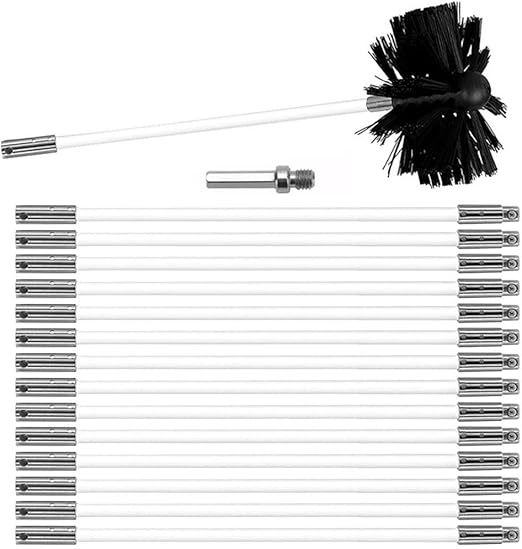 MOCNT Kit de Cepillo Limpieza Chimenea Cepillo para Chimenea Rotativo de Nylon Juego de Limpieza de Ventilación del Conducto con 15 Varillas Flexibles 1 Cabeza de Cepillo 150mm