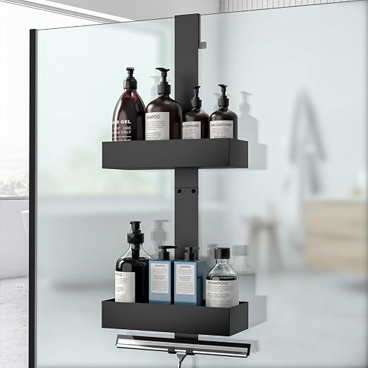 Diwoker Estanteria Baño para Colgar,Organizador Baño Negro, 2 Estratos