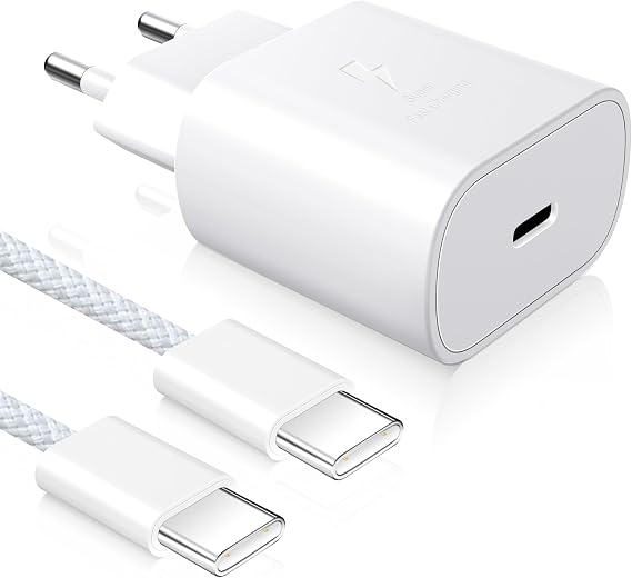 YISH 25W Cargador USB C Caricabatterie： Alimentatore USB C PD 3.0 USB Tipo C 3A Cargador Rapido con 60W Cavo Type-C to Type-C