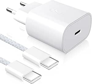 YISH 25W Cargador USB C Caricabatterie： Alimentatore USB C PD 3.0 USB Tipo C 3A Cargador Rapido con 60W Cavo Type-C to Type-C