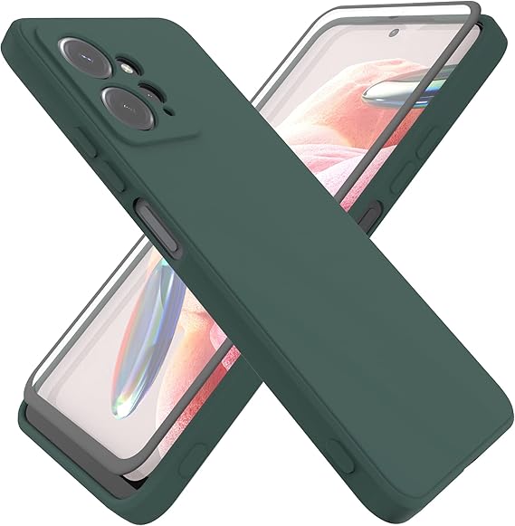 HHUIWIND Funda Silicone Case para Xiaomi Redmi Note 12 4G + Cristal Templado Protector,Carcasa Protectora Movil Silicona Ultra-Fina Gel Estuche - Verde Oscuro