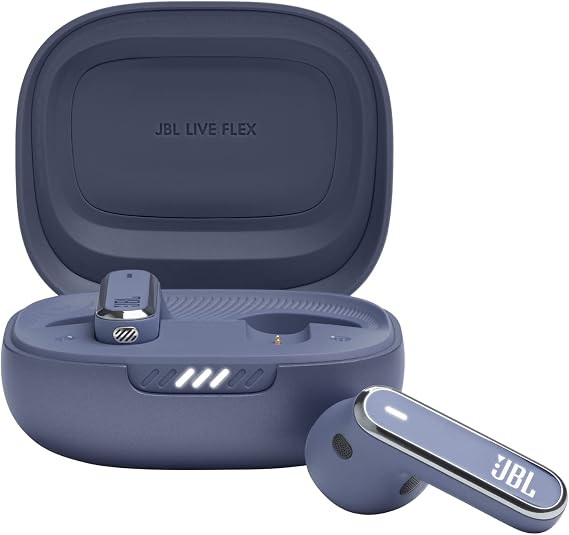 JBL Live Flex, Auriculares In Ear inalámbricos con estuche de carga inteligente, tecnología Bluetooth y de cancelación adaptativa de ruido, llamadas manos libres y hasta 40 horas de autonomía, azul