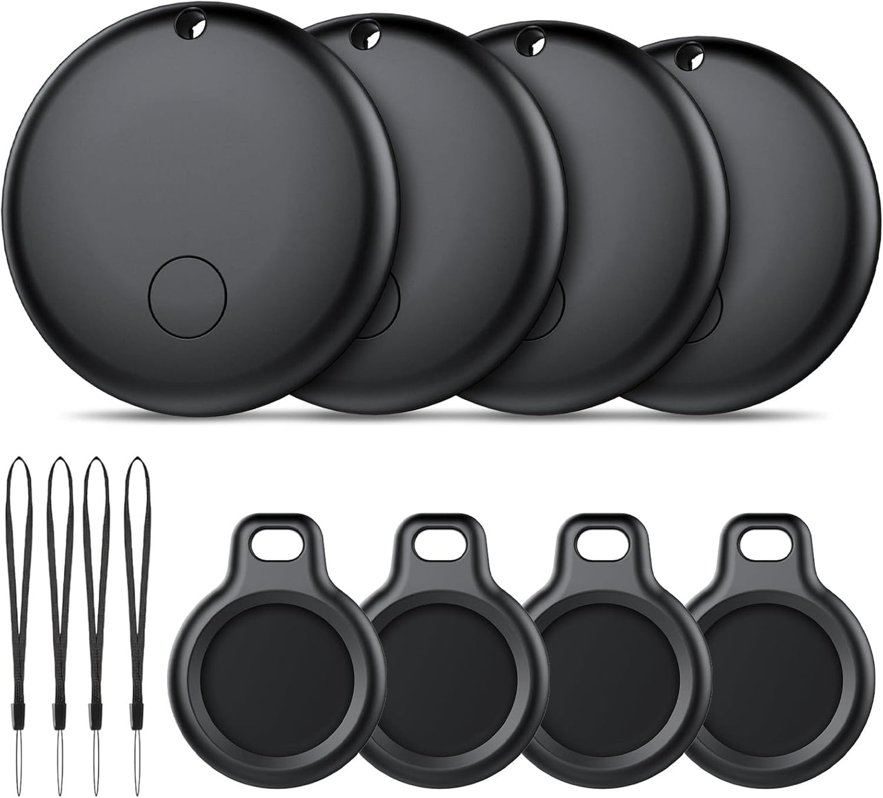 Android Smart Tag, Tracker Compatible con Google Find Hub App (Sólo Android), Localizador Bluetooth, Rastreador para Llaves, Cartera, Equipaje, Impermeable IP68, 4 Negro Elegante