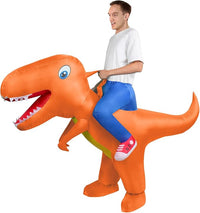 AOOWU Disfraz Dinosaurio Adulto Hinchable, Disfraz Hinchable Adulto con Sistema Inflable, Disfraz Halloween Hombre y Mujer para Cosplay Cumpleaños Navidad Carnaval Fiesta, Color Naranja